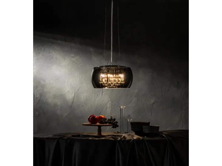 Lampada a sospensione Mirror in vetro e specchio color cromo con pendenti in cristallo di Stones