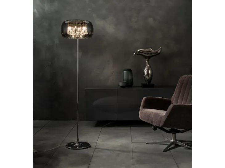Lampada da terra Mirror con pendenti in cristallo e paralume in vetro e specchio di Stones