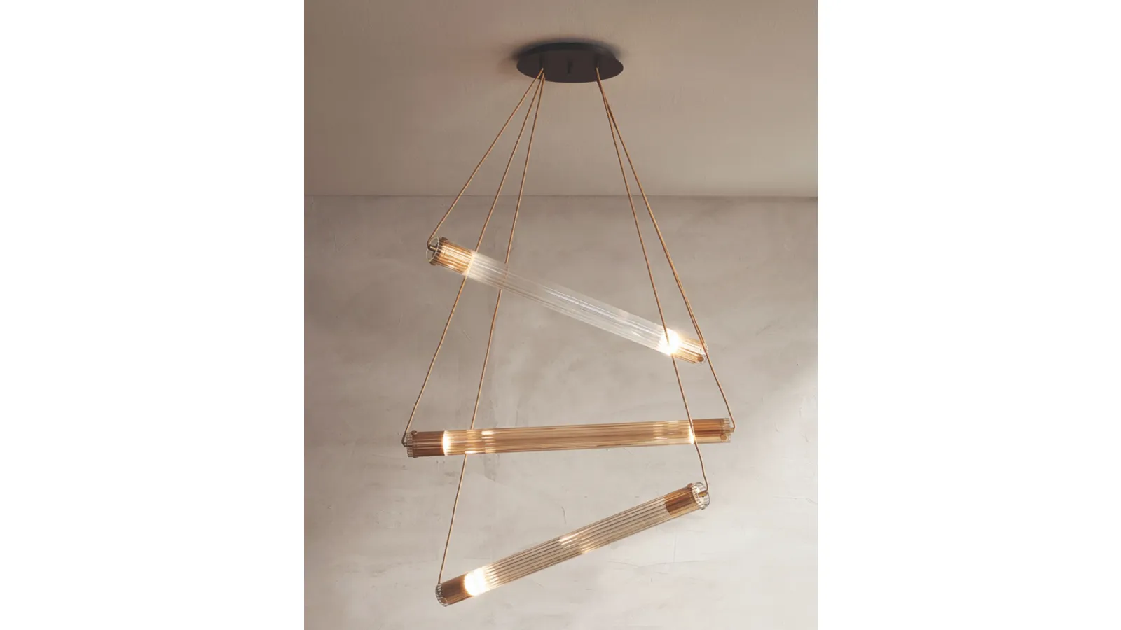 Lampada a sospensione in vetro pyrex cannettato Tube S di Riflessi
