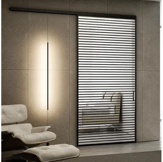 Porta per interni in vetro con profili in alluminio Dakota Antracite scorrevole con binario a parete di BiHome