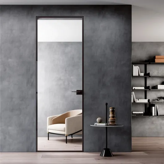 Porta per interni battente Filomuro Crystal Brown in Cristallo Trasparente e alluminio di BiHome
