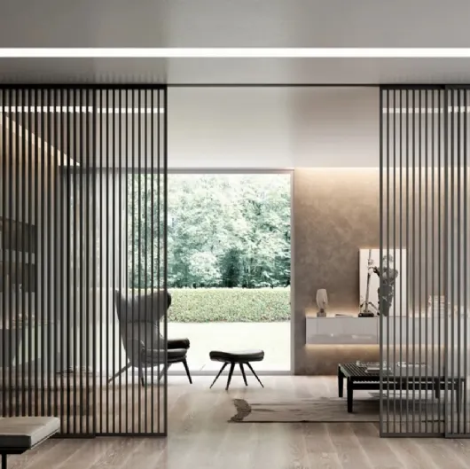 Porta per interni scorrevole in vetro e alluminio Plana System Unik Kansas Brown di BiHome