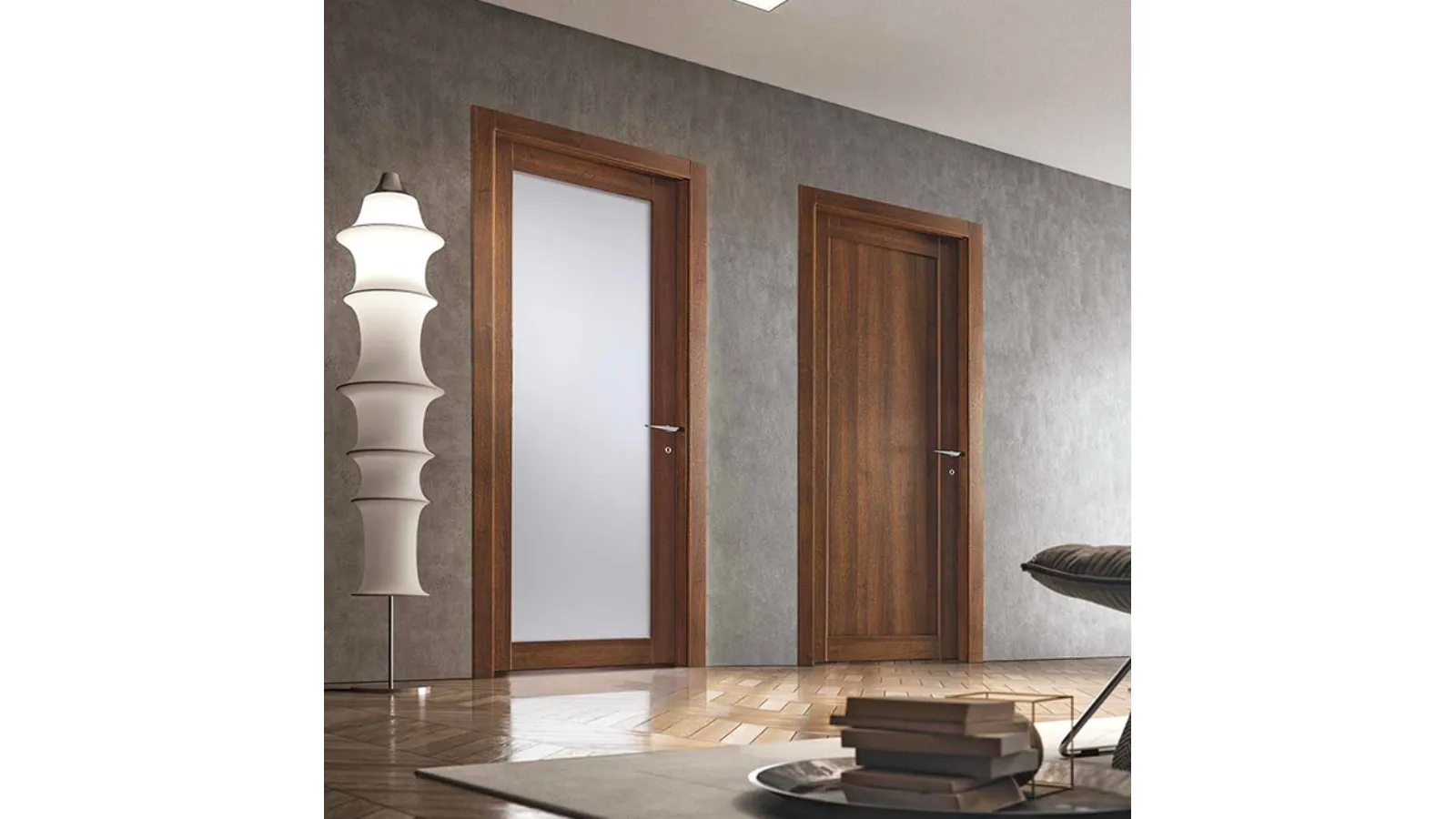 Porta per interni battente Trame 201V in laminato e vetro e 201P in laminato Noce Nazionale di BiHome