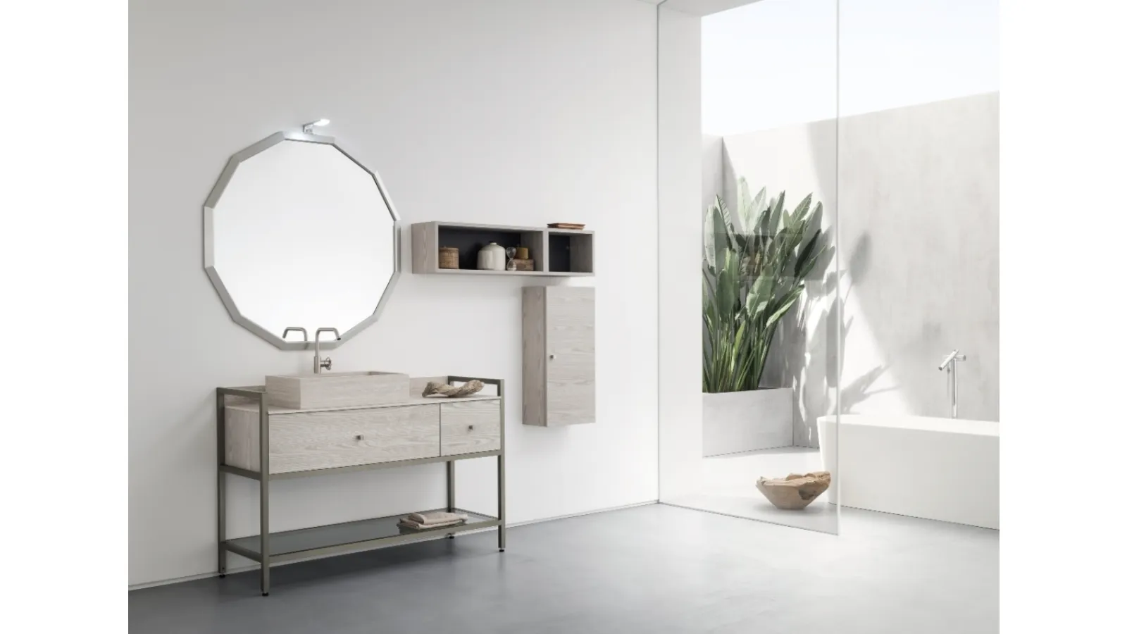 Mobile Bagno da appoggio in nobilitato effetto legno con piano e lavabo in HPL B201 BD022 di Compab