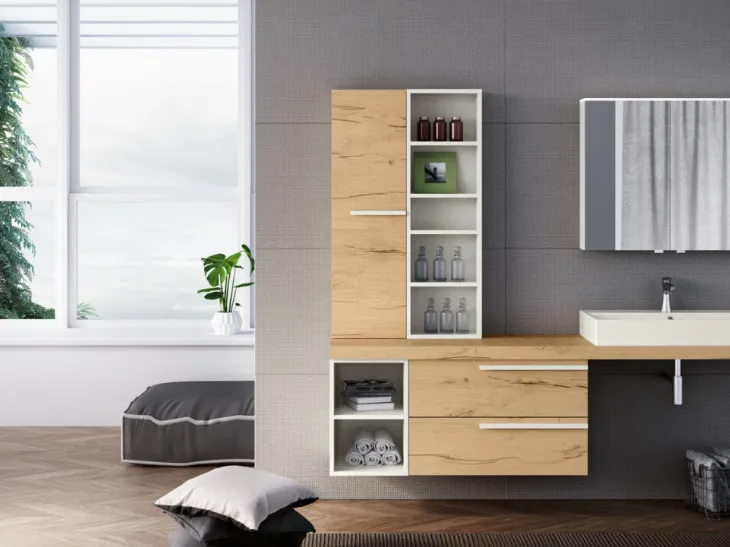 Mobile Bagno sospeso in laminato essenza Nativo naturale Matrix 05 di GB Group