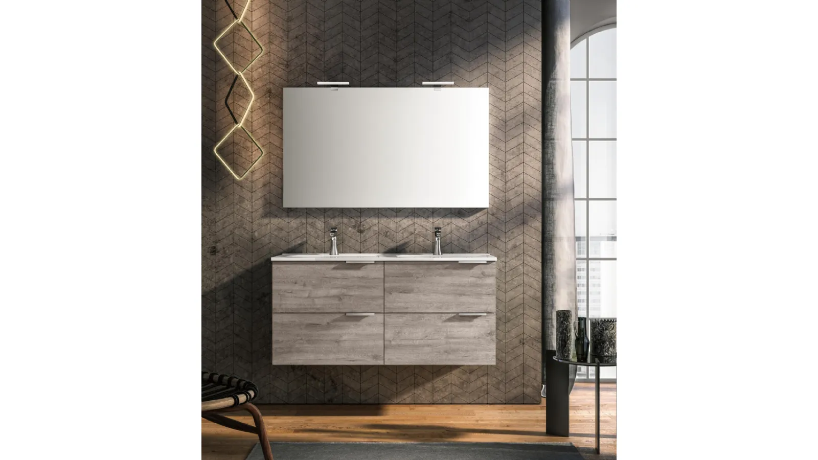 Mobile da Bagno sospeso in rovere cenere Sunlight 02 di GB Group