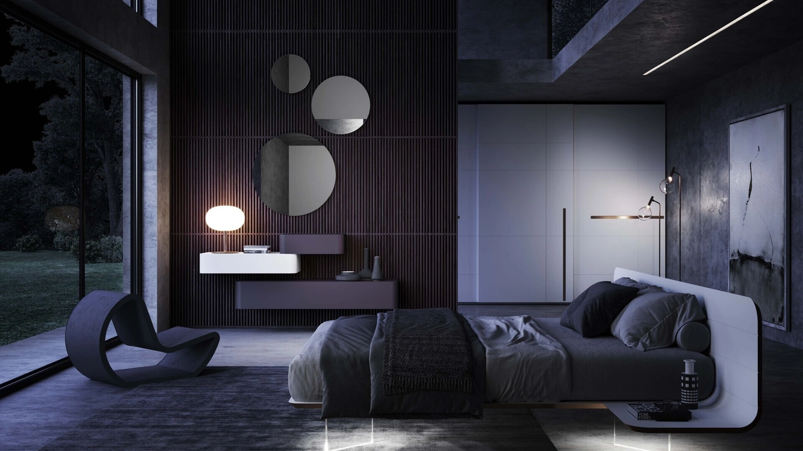 Letto No-Vo laccato bianco con piedi luminosi di Voltan