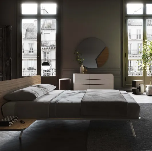 Letto con testiera in legno No-vo Quercia di Voltan