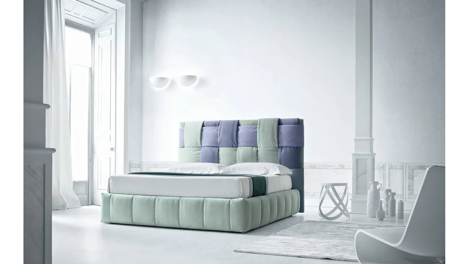 Letto in tessuto morbido con testiera intrecciata Tiffany di Felis