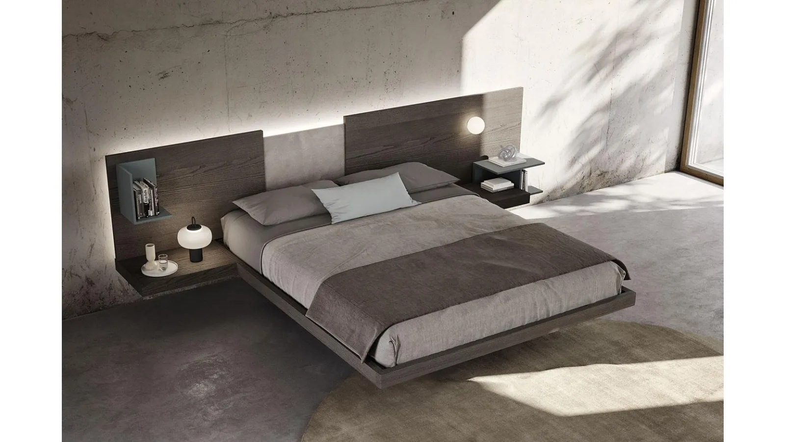 Letto in legno con testiera Wall System Dreaming 05 di Mobilgam