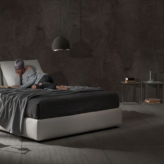 Letto matrimoniale Zoè Tre Ring 28 in vellutino imbottito di Excò