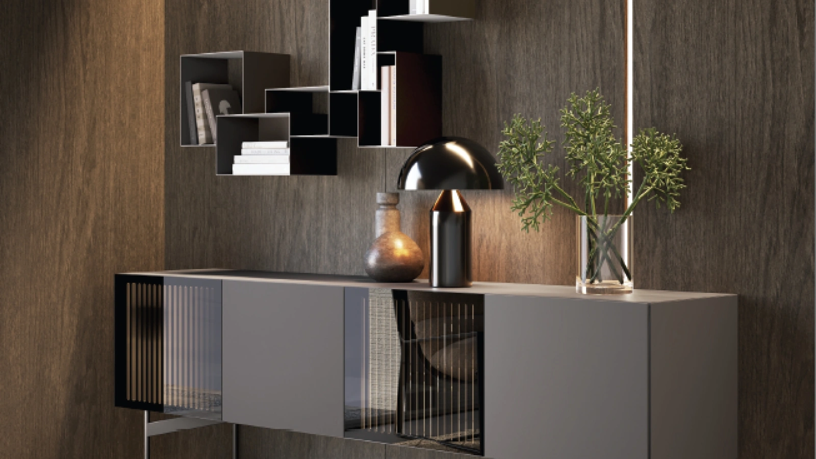 Madia Lucifer in laccato e vetro di Voltan