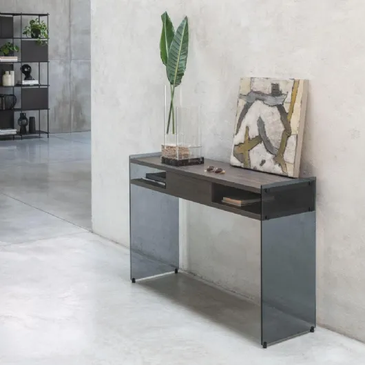 Mobile ingresso in laminato ecologico e struttura in vetro temperato Maya di Pezzani
