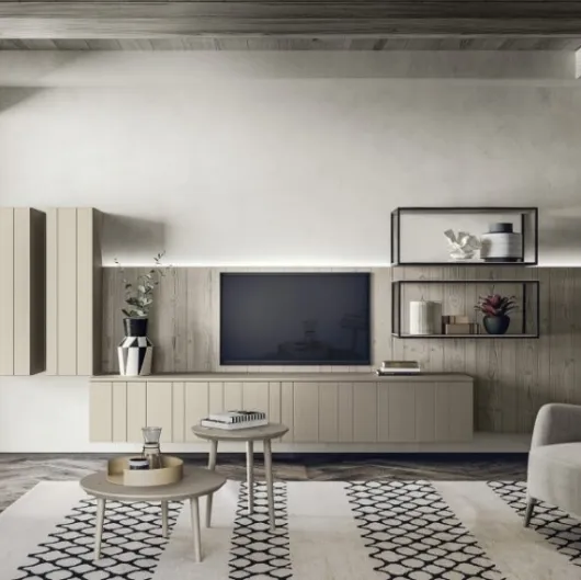 Parete Attrezzata in legno finitura Argilla M01 Maestrale 03 di Scandola