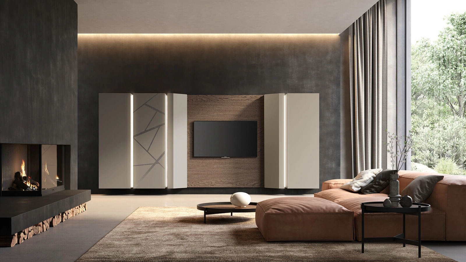 Parete Attrezzata Soggiorno con pensili terminali di Voltan