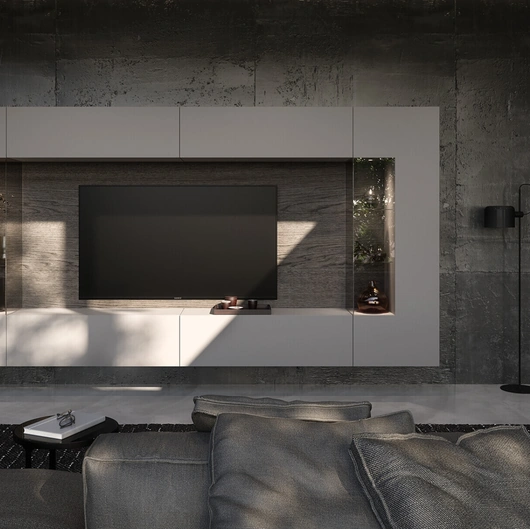 Parete Attrezzata Soggiorno con schienale dietro vetrine di Voltan