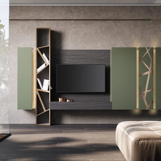 Parete Attrezzata Soggiorno Verde Prussia di Voltan