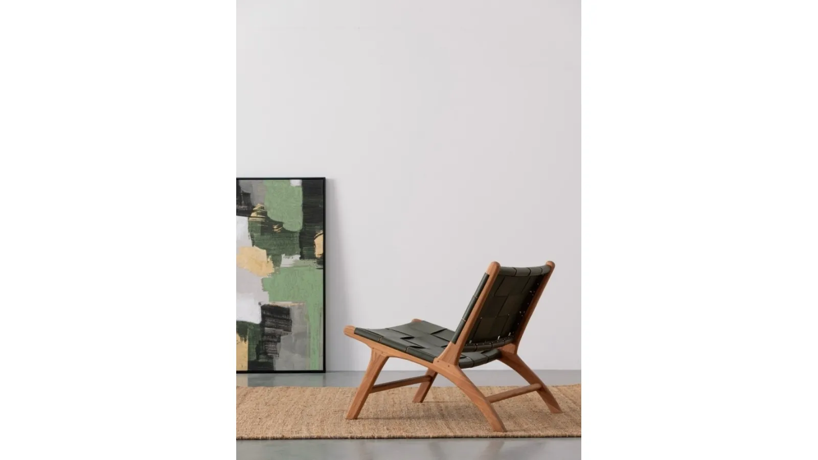 Poltroncina Lounge in pelle e teak Joanna di Bizzotto