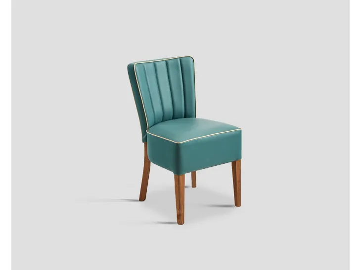 Sedia DB005920 faggio rivestita ecopelle Verde Smeraldo bordatura Beige di Dialma Brown