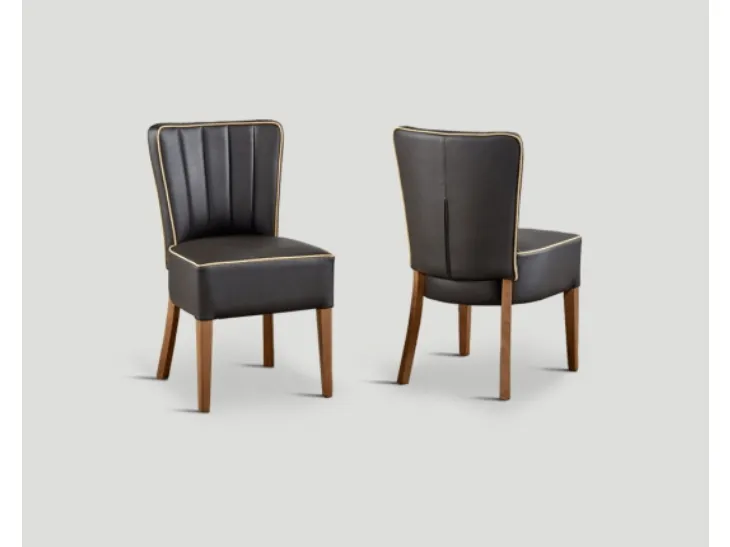 Sedia DB004101 faggio rivestita ecopelle Testa di Moro bordatura Beige di Dialma Brown