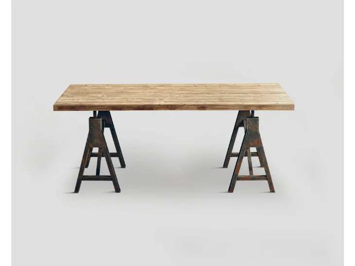 Tavolo DB002674 base metallo top massello legno riciclato di Dialma Brown