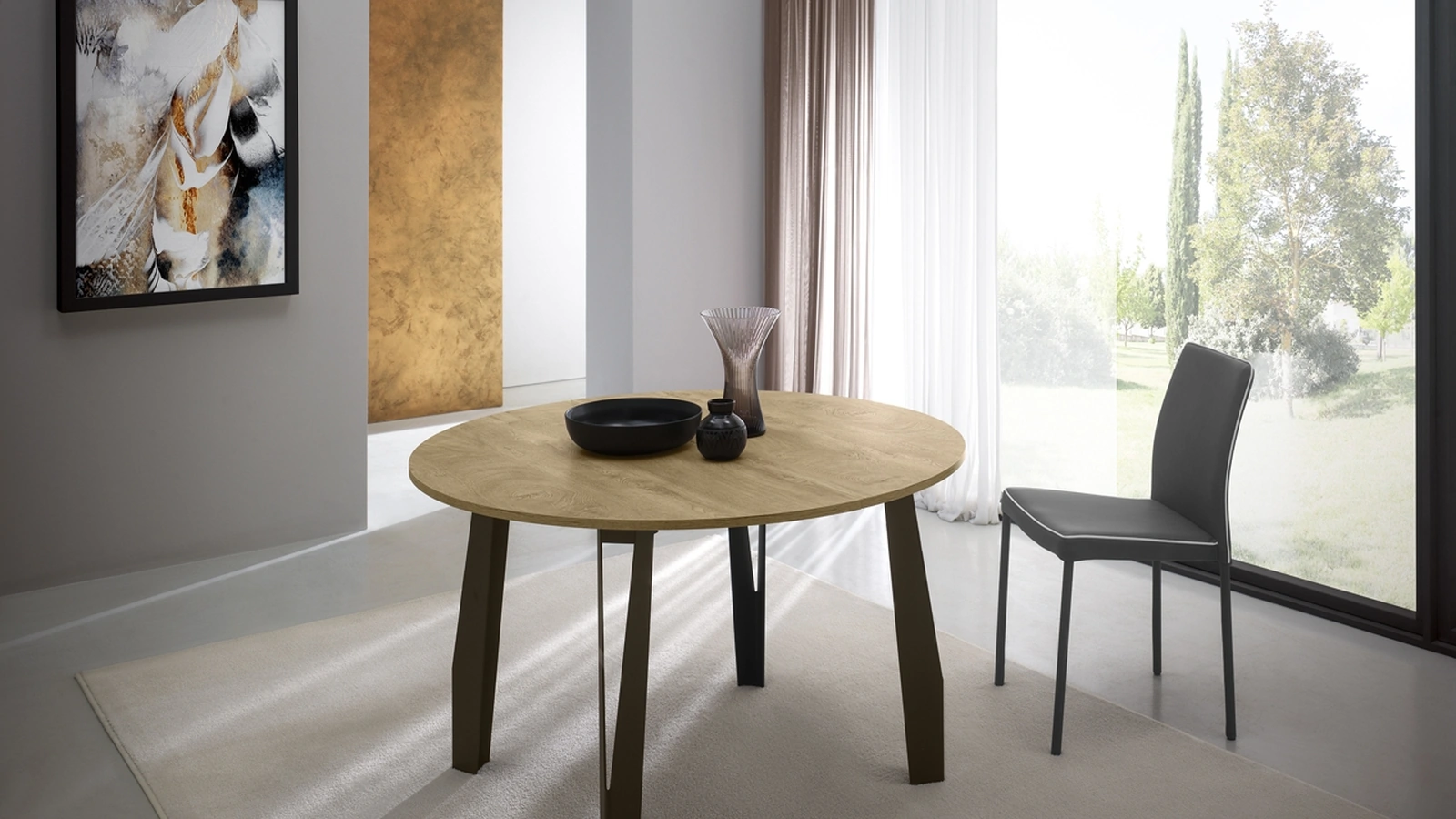 Tavolo allungabile rotondo Jet in melaminico rovere di Zamagna