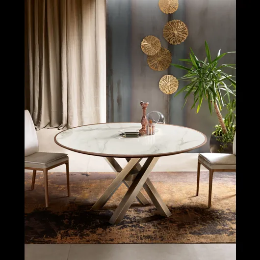 Tavolo rotondo Shangai in legno e ceramica di Riflessi