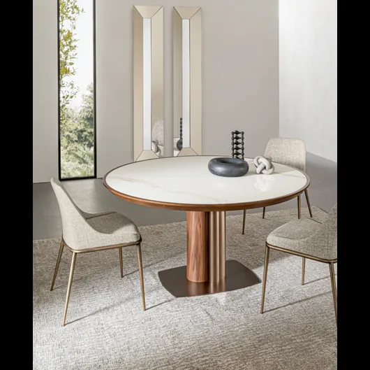 Tavolo rotondo Tower in ceramica e legno di Riflessi
