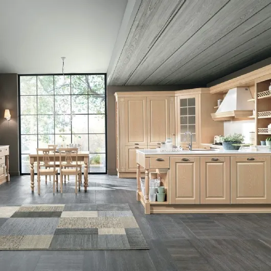 Cucina Classica con penisola Opera 03 in legno naturale Gessato di Colombini Casa Artec