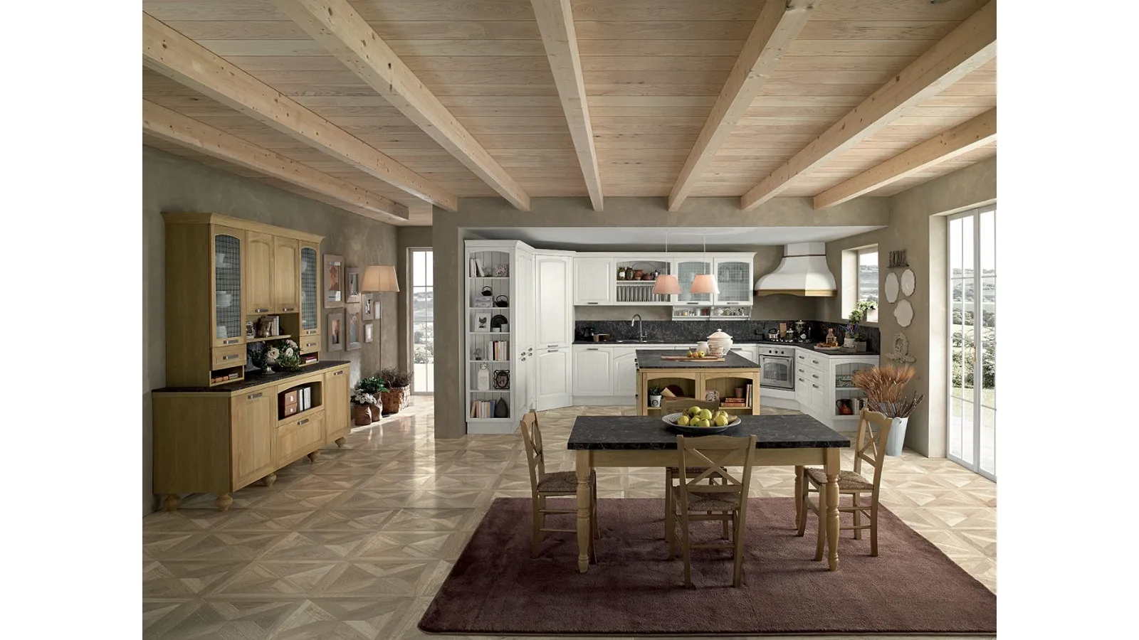 Cucina Classica Mida 04 in legno naturale Bianco di Colombini Casa Artec