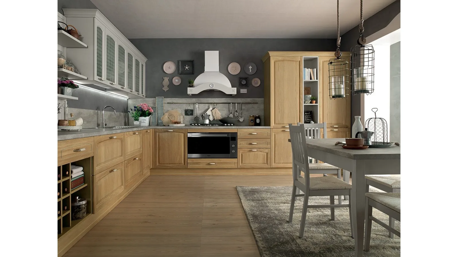 Cucina Classica angolare Mida 04 in legno di Rovere di Colombini Casa Artec