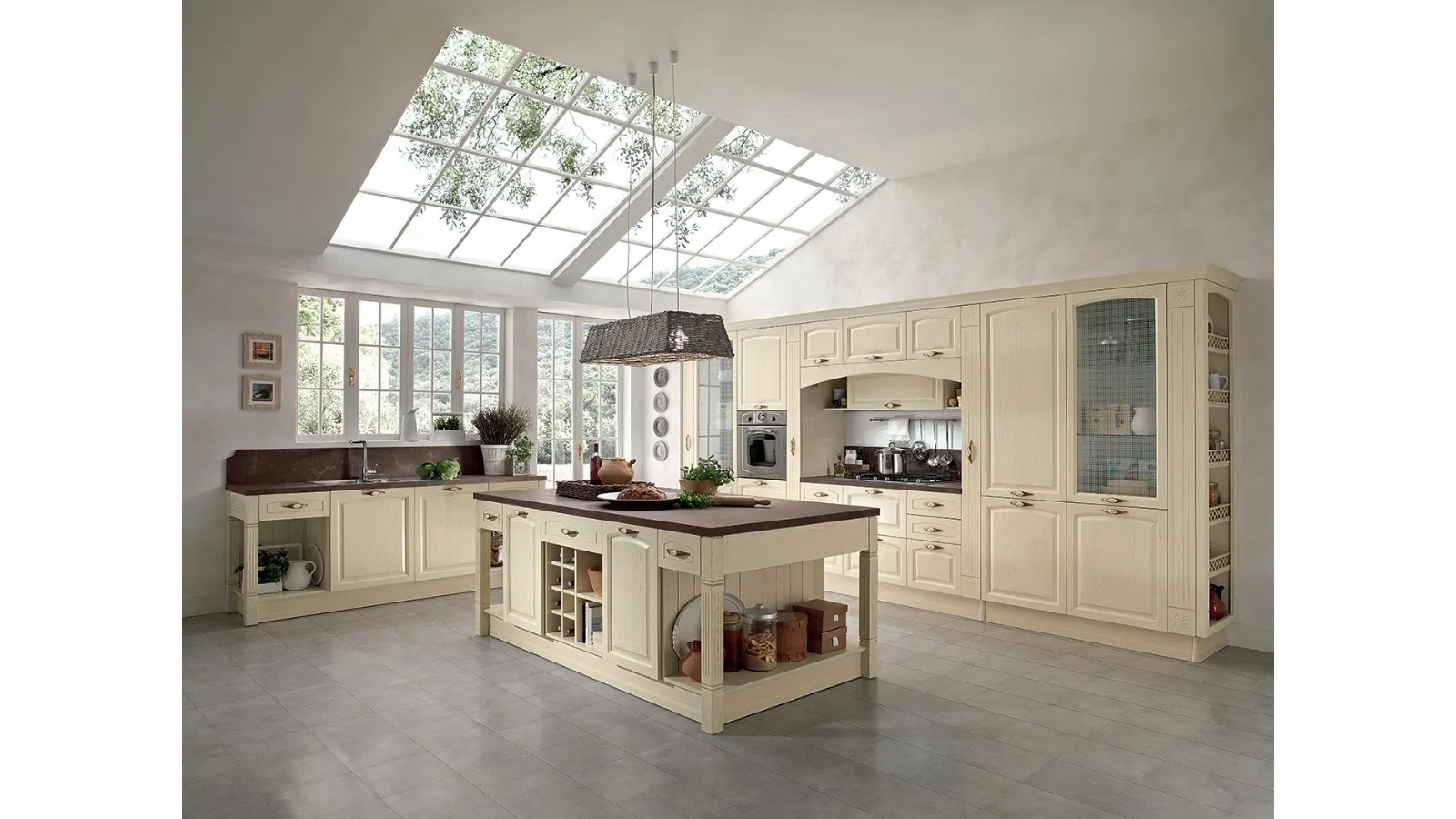 Cucina Classica con isola Mida 03 in legno naturale Avorio di Colombini Casa Artec