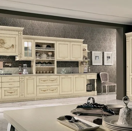 Cucina Classica ad angolo Opera 05 in legno naturale Avorio Gold di Colombini Casa Artec