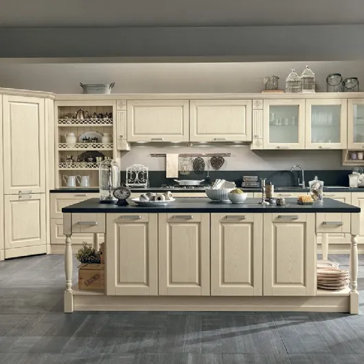 Cucina Classica con isola Opera 02 in legno naturale Avorio di Colombini Casa Artec