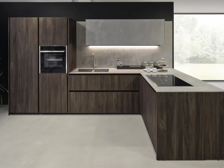 Cucina Design in legno e piano effetto cemento Arka 01 di Maistri