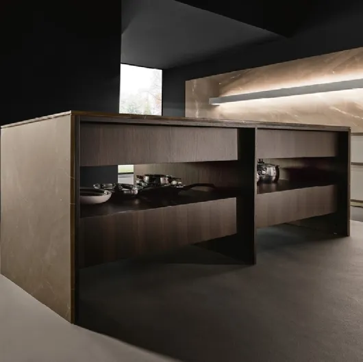 Cucina Design con isola KTable in legno di rovere e pietra di Maistri