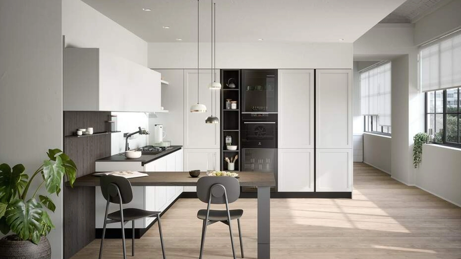 Cucina Moderna angolare con penisola Clio Composizione 02 di Prima Cucine