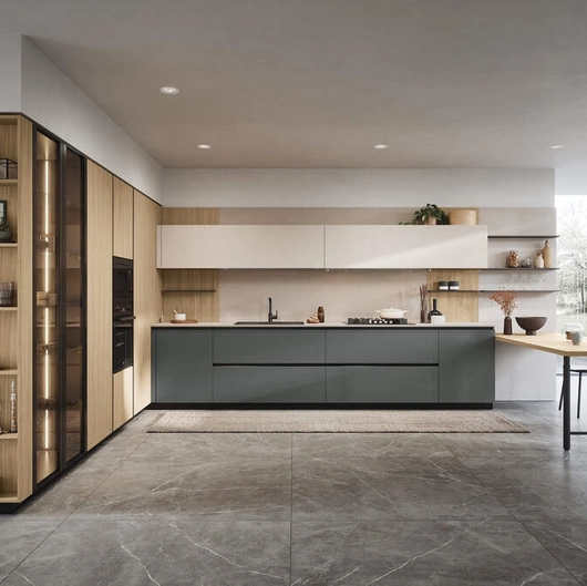 Cucina Moderna angolare con penisola Domino Composizione 01 di Prima Cucine