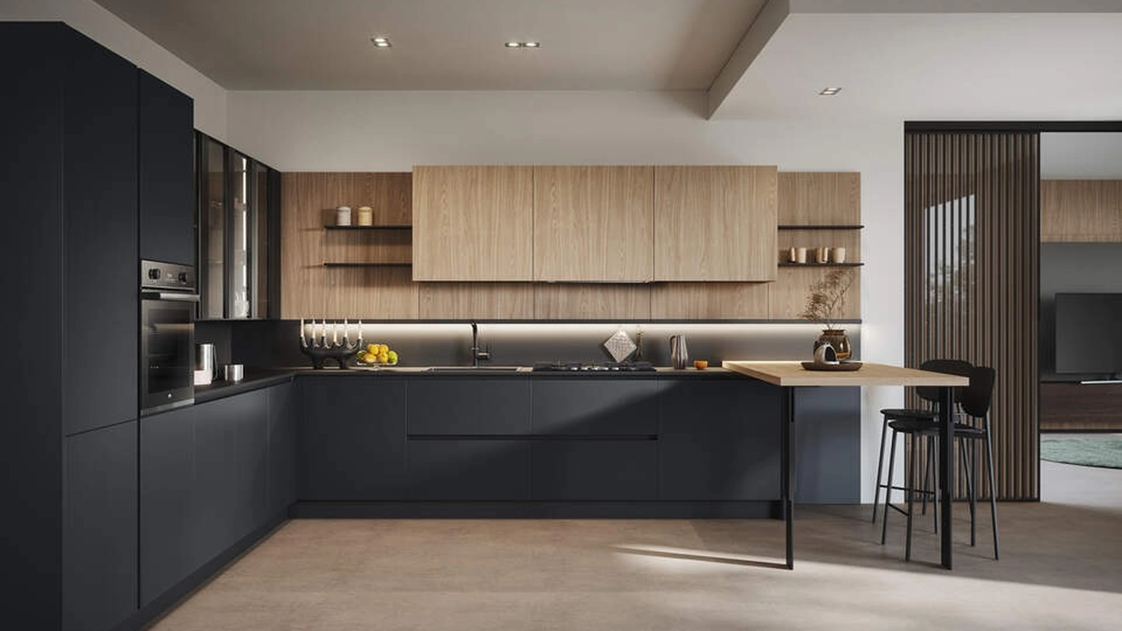 Cucina Moderna angolare con penisola Domino Composizione 08 di Prima Cucine