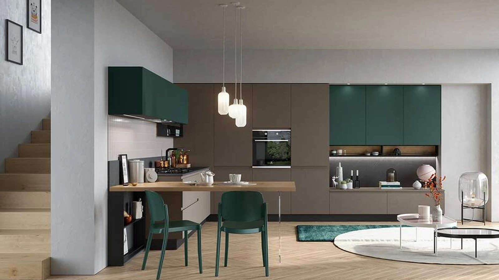 Cucina Moderna angolare con penisola Fly Composizione 03 di Prima Cucine
