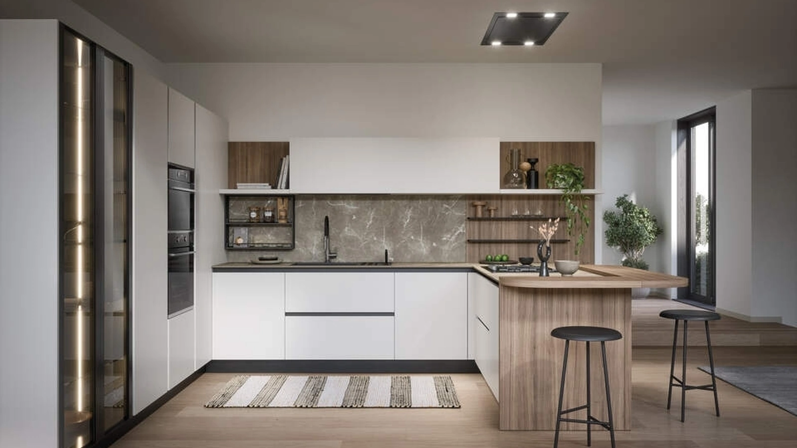 Cucina Moderna con penisola Luce Composizione 01 di Prima Cucine