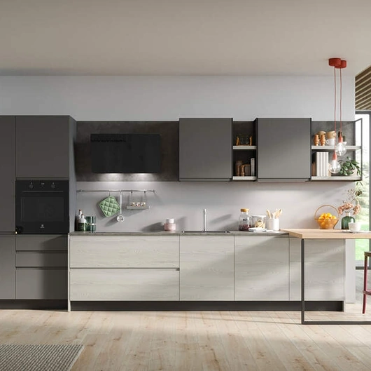 Cucina Moderna in laminato frassino e pet con penisola Fly Composizione 04 di Prima Cucine