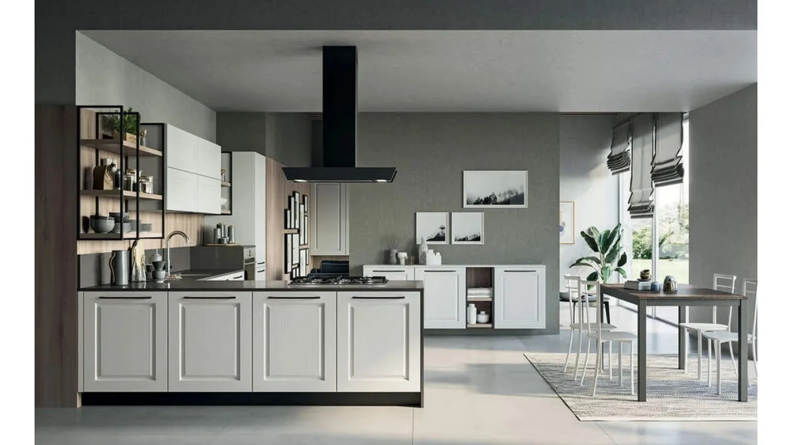 Cucina Maya con penisola Composizione 03 in legno laccato di Prima Cucine