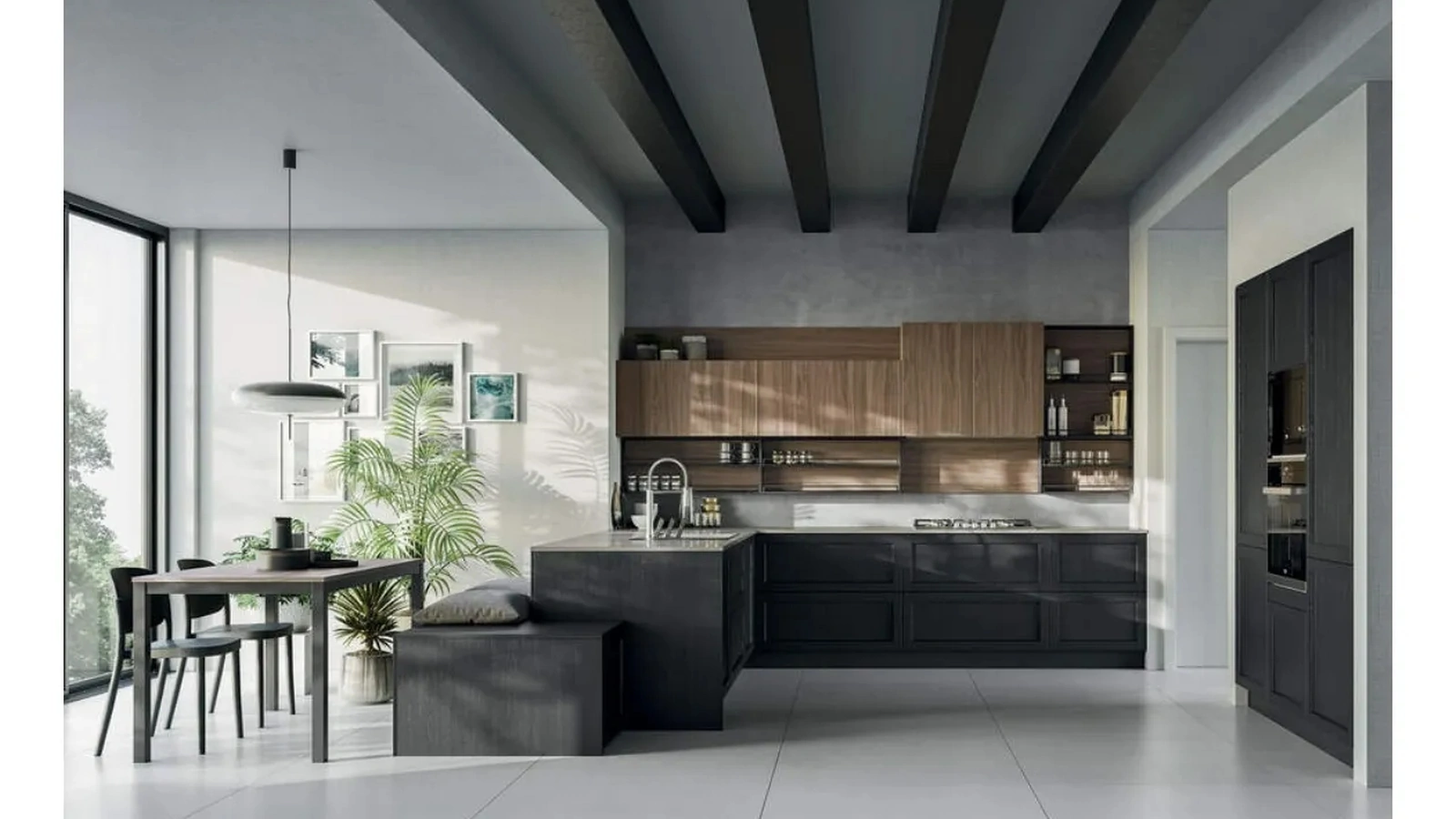 Cucina con penisola Noah Composizione 02 in legno laccato di Prima Cucine