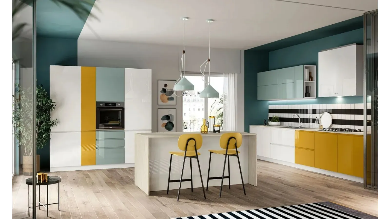 Cucina Moderna con isola Pura in laccato lucido di Colombini Casa Artec