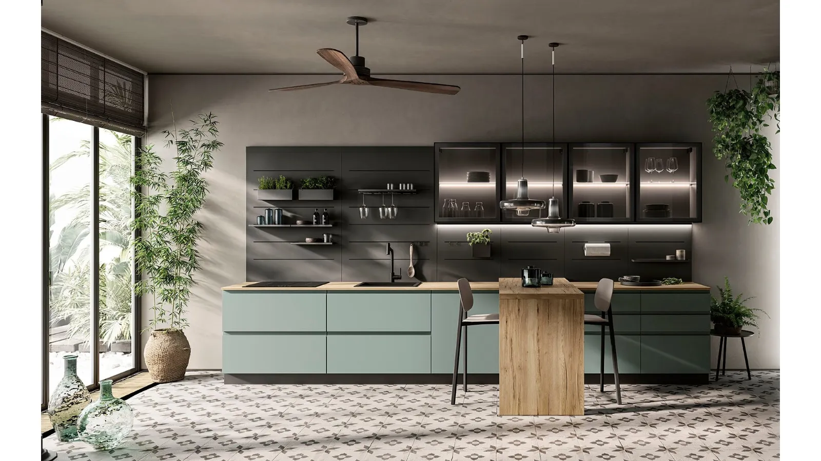 Cucina Moderna con penisola Pura in laccato opaco di Colombini Casa Artec