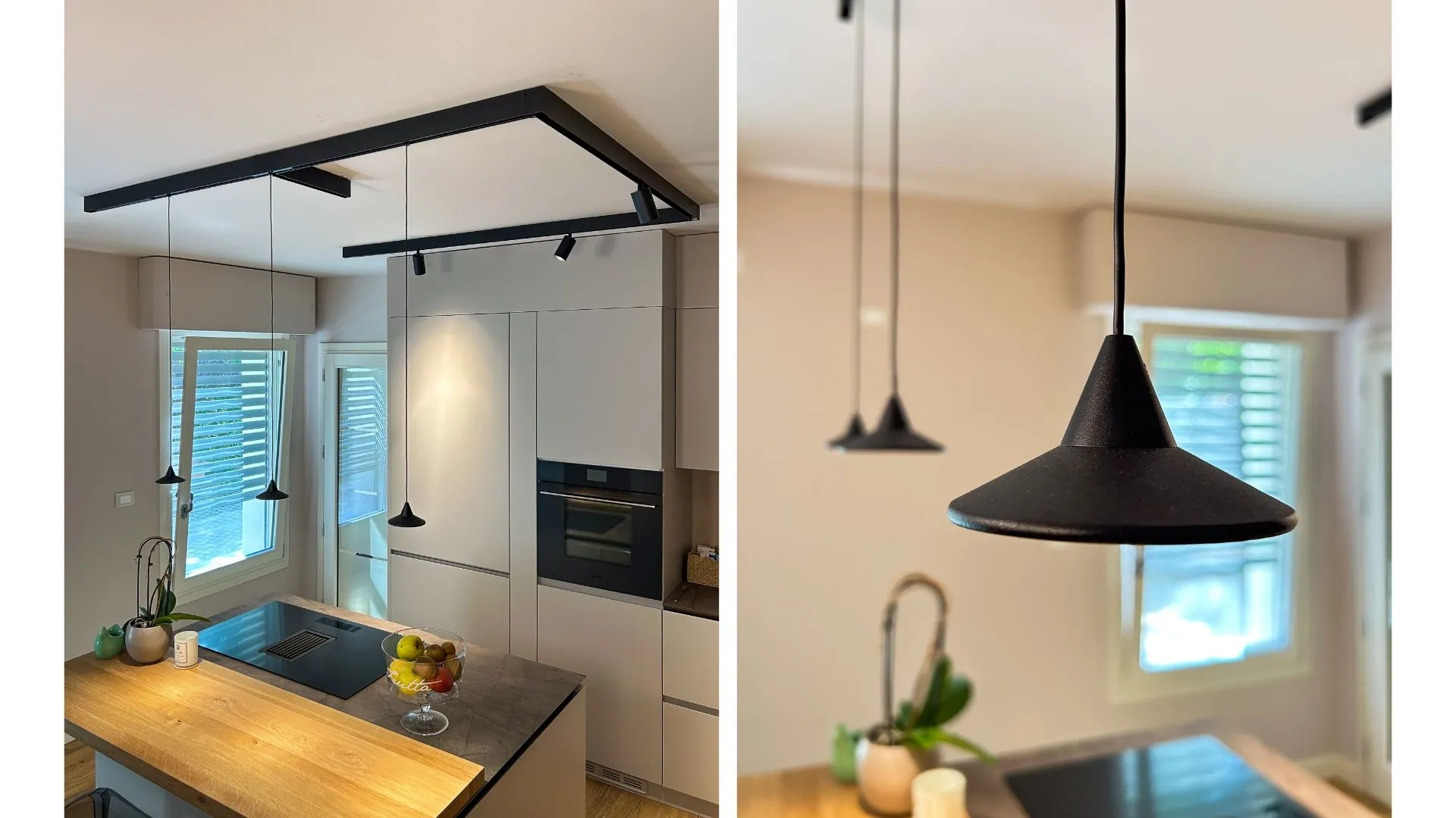 Cucina con sistema di illuminazione a binario