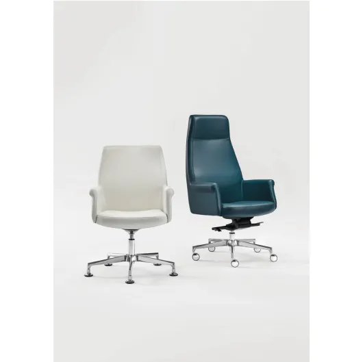 Poltrone da Ufficio in pelle con schienale in due altezze e base in metallo con o senza ruote Andy di Milani