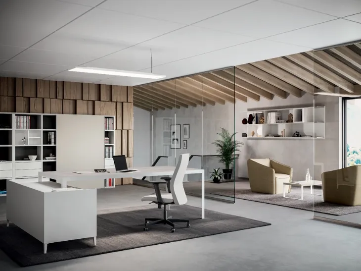 Scrivania Direzionale D1 06 in laccato opaco bianco e melaminico di Colombini Office