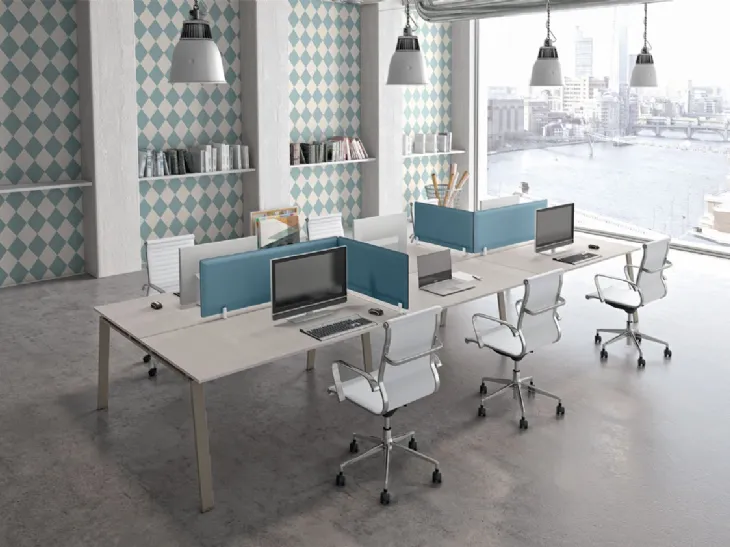 Scrivania Operativa in melaminico con separè in tessuto colorato Loft 01 di Colombini Office